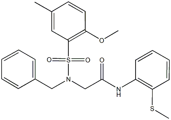 2-{benzyl[(2-methoxy-5-methylphenyl)sulfonyl]amino}-N-[2-(methylsulfanyl)phenyl]acetamide Struktur