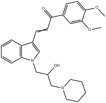 1-(3,4-dimethoxyphenyl)-3-{1-[2-hydroxy-3-(1-piperidinyl)propyl]-1H-indol-3-yl}-2-propen-1-one Struktur