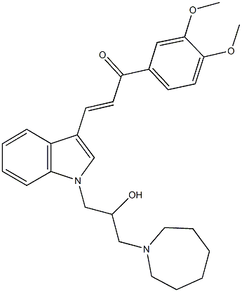 3-{1-[3-(1-azepanyl)-2-hydroxypropyl]-1H-indol-3-yl}-1-(3,4-dimethoxyphenyl)-2-propen-1-one Struktur