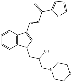 3-{1-[2-hydroxy-3-(4-morpholinyl)propyl]-1H-indol-3-yl}-1-(2-thienyl)-2-propen-1-one Struktur