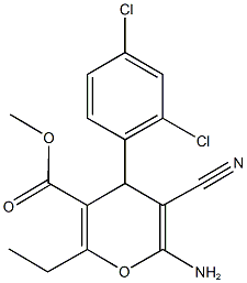 methyl 6-amino-5-cyano-4-(2,4-dichlorophenyl)-2-ethyl-4H-pyran-3-carboxylate Struktur