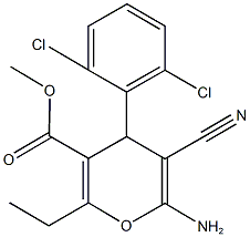 methyl 6-amino-5-cyano-4-(2,6-dichlorophenyl)-2-ethyl-4H-pyran-3-carboxylate Struktur