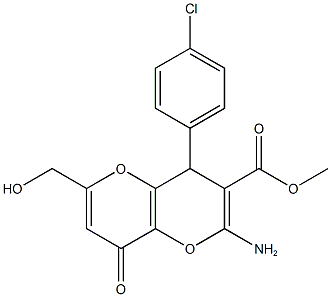 methyl 2-amino-4-(4-chlorophenyl)-6-(hydroxymethyl)-8-oxo-4,8-dihydropyrano[3,2-b]pyran-3-carboxylate Struktur