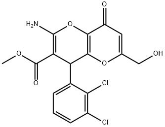 methyl 2-amino-4-(2,3-dichlorophenyl)-6-(hydroxymethyl)-8-oxo-4,8-dihydropyrano[3,2-b]pyran-3-carboxylate Struktur