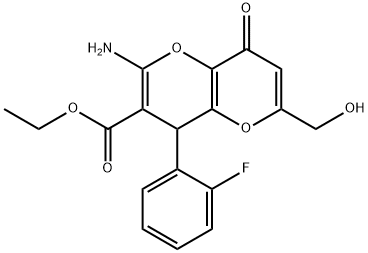 ethyl 2-amino-4-(2-fluorophenyl)-6-(hydroxymethyl)-8-oxo-4,8-dihydropyrano[3,2-b]pyran-3-carboxylate Struktur