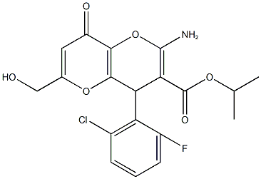 isopropyl 2-amino-4-(2-chloro-6-fluorophenyl)-6-(hydroxymethyl)-8-oxo-4,8-dihydropyrano[3,2-b]pyran-3-carboxylate Struktur