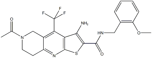 6-acetyl-3-amino-N-(2-methoxybenzyl)-4-(trifluoromethyl)-5,6,7,8-tetrahydrothieno[2,3-b][1,6]naphthyridine-2-carboxamide Struktur