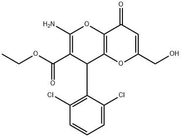 ethyl 2-amino-4-(2,6-dichlorophenyl)-6-(hydroxymethyl)-8-oxo-4,8-dihydropyrano[3,2-b]pyran-3-carboxylate Struktur