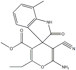 methyl 6'-amino-5'-cyano-2'-ethyl-7-methyl-1,3-dihydro-2-oxospiro[2H-indole-3,4'-4'H-pyran]-3'-carboxylate Struktur