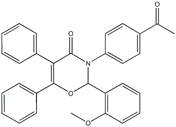 3-(4-acetylphenyl)-2-(2-methoxyphenyl)-5,6-diphenyl-2,3-dihydro-4H-1,3-oxazin-4-one Struktur