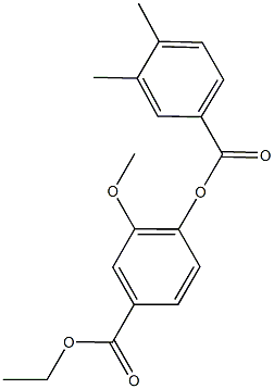 4-(ethoxycarbonyl)-2-methoxyphenyl 3,4-dimethylbenzoate Struktur