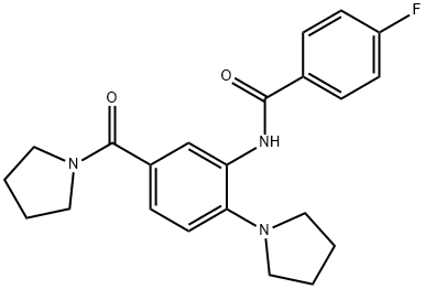 4-fluoro-N-[2-(1-pyrrolidinyl)-5-(1-pyrrolidinylcarbonyl)phenyl]benzamide Struktur