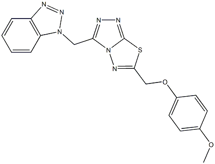 1-({6-[(4-methoxyphenoxy)methyl][1,2,4]triazolo[3,4-b][1,3,4]thiadiazol-3-yl}methyl)-1H-1,2,3-benzotriazole Struktur