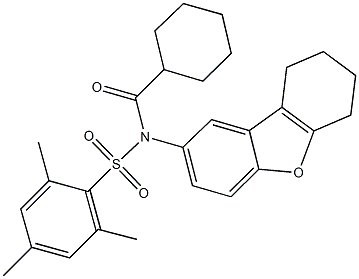 N-(cyclohexylcarbonyl)-2,4,6-trimethyl-N-(6,7,8,9-tetrahydrodibenzo[b,d]furan-2-yl)benzenesulfonamide Struktur