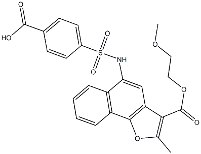 4-[({3-[(2-methoxyethoxy)carbonyl]-2-methylnaphtho[1,2-b]furan-5-yl}amino)sulfonyl]benzoic acid Struktur