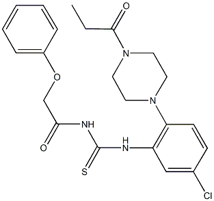 N-[5-chloro-2-(4-propionyl-1-piperazinyl)phenyl]-N'-(phenoxyacetyl)thiourea Struktur