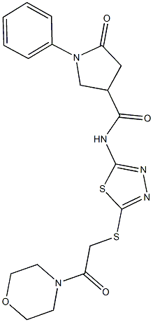 N-(5-{[2-(4-morpholinyl)-2-oxoethyl]sulfanyl}-1,3,4-thiadiazol-2-yl)-5-oxo-1-phenyl-3-pyrrolidinecarboxamide Struktur