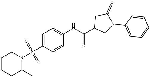 N-{4-[(2-methyl-1-piperidinyl)sulfonyl]phenyl}-5-oxo-1-phenyl-3-pyrrolidinecarboxamide Struktur