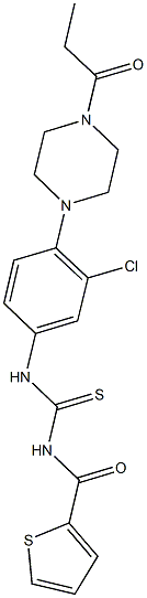 N-[3-chloro-4-(4-propionyl-1-piperazinyl)phenyl]-N'-(2-thienylcarbonyl)thiourea Struktur