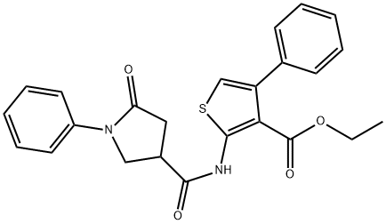 ethyl 2-{[(5-oxo-1-phenyl-3-pyrrolidinyl)carbonyl]amino}-4-phenyl-3-thiophenecarboxylate Struktur