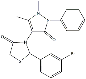 2-(3-bromophenyl)-3-(1,5-dimethyl-3-oxo-2-phenyl-2,3-dihydro-1H-pyrazol-4-yl)-1,3-thiazolidin-4-one Struktur