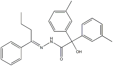 2-hydroxy-2,2-bis(3-methylphenyl)-N'-(1-phenylbutylidene)acetohydrazide Struktur