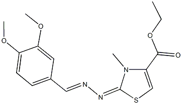 ethyl 2-[(3,4-dimethoxybenzylidene)hydrazono]-3-methyl-2,3-dihydro-1,3-thiazole-4-carboxylate Struktur