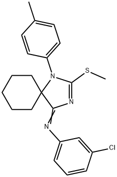 N-(3-chlorophenyl)-N-[1-(4-methylphenyl)-2-(methylsulfanyl)-1,3-diazaspiro[4.5]dec-2-en-4-ylidene]amine Struktur