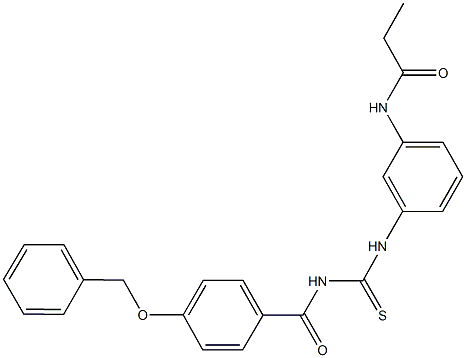 N-{3-[({[4-(benzyloxy)benzoyl]amino}carbothioyl)amino]phenyl}propanamide Struktur