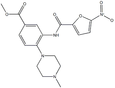 methyl 3-({5-nitro-2-furoyl}amino)-4-(4-methyl-1-piperazinyl)benzoate Struktur