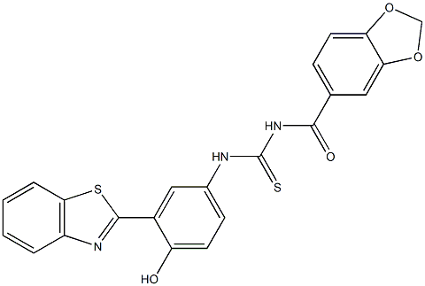 N-(1,3-benzodioxol-5-ylcarbonyl)-N'-[3-(1,3-benzothiazol-2-yl)-4-hydroxyphenyl]thiourea Struktur