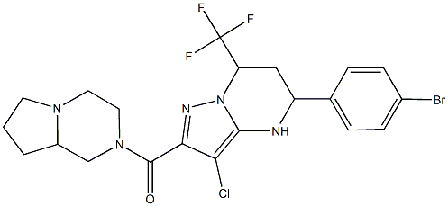 5-(4-bromophenyl)-3-chloro-2-(hexahydropyrrolo[1,2-a]pyrazin-2(1H)-ylcarbonyl)-7-(trifluoromethyl)-4,5,6,7-tetrahydropyrazolo[1,5-a]pyrimidine Struktur