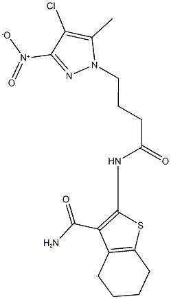 2-[(4-{4-chloro-3-nitro-5-methyl-1H-pyrazol-1-yl}butanoyl)amino]-4,5,6,7-tetrahydro-1-benzothiophene-3-carboxamide Struktur