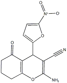 2-amino-4-(5-nitro-2-furyl)-5-oxo-5,6,7,8-tetrahydro-4H-chromene-3-carbonitrile Struktur