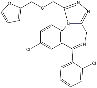 8-chloro-6-(2-chlorophenyl)-1-{[(2-furylmethyl)sulfanyl]methyl}-4H-[1,2,4]triazolo[4,3-a][1,4]benzodiazepine Struktur