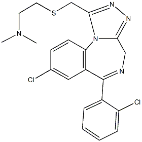 N-[2-({[8-chloro-6-(2-chlorophenyl)-4H-[1,2,4]triazolo[4,3-a][1,4]benzodiazepin-1-yl]methyl}sulfanyl)ethyl]-N,N-dimethylamine Struktur