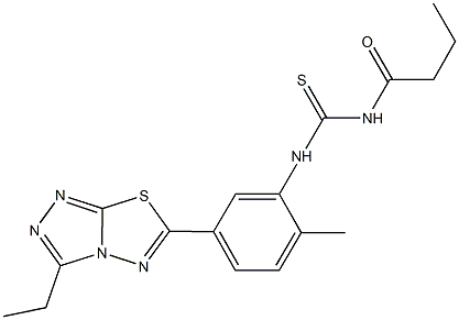 N-butyryl-N'-[5-(3-ethyl[1,2,4]triazolo[3,4-b][1,3,4]thiadiazol-6-yl)-2-methylphenyl]thiourea Struktur