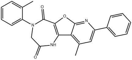 10-methyl-4-(2-methylphenyl)-8-phenyl-3,4-dihydro-1H-pyrido[3',2':4,5]furo[3,2-e][1,4]diazepine-2,5-dione Struktur