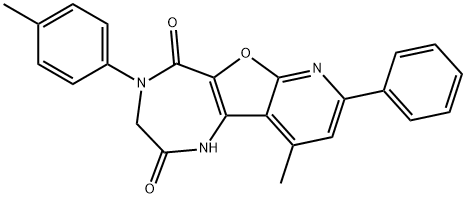 10-methyl-4-(4-methylphenyl)-8-phenyl-3,4-dihydro-1H-pyrido[3',2':4,5]furo[3,2-e][1,4]diazepine-2,5-dione Struktur