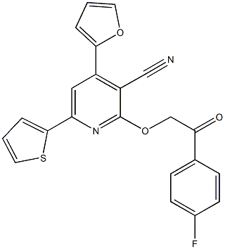 2-[2-(4-fluorophenyl)-2-oxoethoxy]-4-(2-furyl)-6-(2-thienyl)nicotinonitrile Struktur