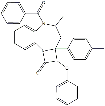 5-benzoyl-4-methyl-2a-(4-methylphenyl)-2-phenoxy-2a,3,4,5-tetrahydroazeto[1,2-a][1,5]benzodiazepin-1(2H)-one Struktur