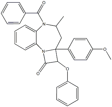 5-benzoyl-2a-(4-methoxyphenyl)-4-methyl-2-phenoxy-2a,3,4,5-tetrahydroazeto[1,2-a][1,5]benzodiazepin-1(2H)-one Struktur