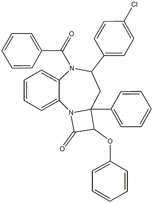 5-benzoyl-4-(4-chlorophenyl)-2-phenoxy-2a-phenyl-2a,3,4,5-tetrahydroazeto[1,2-a][1,5]benzodiazepin-1(2H)-one Struktur