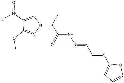 N'-[3-(2-furyl)-2-propenylidene]-2-{4-nitro-3-methoxy-1H-pyrazol-1-yl}propanohydrazide Struktur