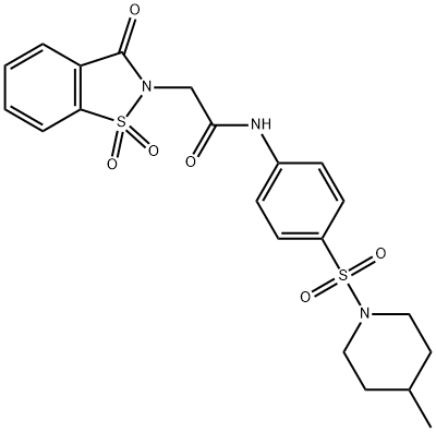 2-(1,1-dioxido-3-oxo-1,2-benzisothiazol-2(3H)-yl)-N-{4-[(4-methyl-1-piperidinyl)sulfonyl]phenyl}acetamide Struktur