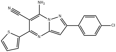 7-amino-2-(4-chlorophenyl)-5-(2-thienyl)pyrazolo[1,5-a]pyrimidine-6-carbonitrile Struktur