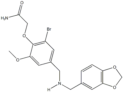 2-(4-{[(1,3-benzodioxol-5-ylmethyl)amino]methyl}-2-bromo-6-methoxyphenoxy)acetamide Struktur