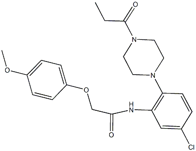 N-[5-chloro-2-(4-propionyl-1-piperazinyl)phenyl]-2-(4-methoxyphenoxy)acetamide Struktur