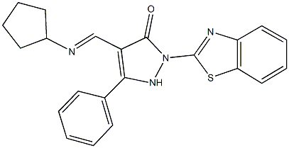 2-(1,3-benzothiazol-2-yl)-4-[(cyclopentylimino)methyl]-5-phenyl-1,2-dihydro-3H-pyrazol-3-one Struktur