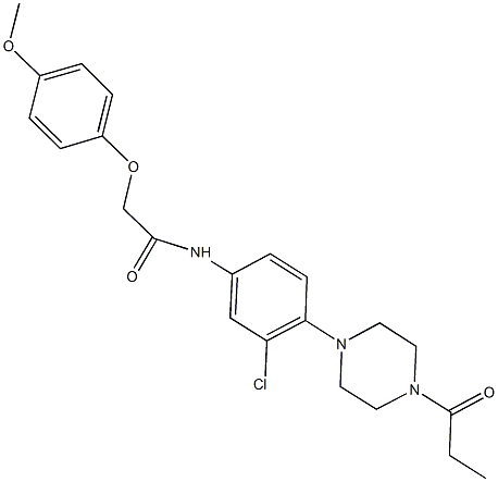 N-[3-chloro-4-(4-propionyl-1-piperazinyl)phenyl]-2-(4-methoxyphenoxy)acetamide Struktur